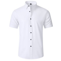 Men’s Dress Shirts Formal Business Short Sleeves Slim Fit Elastic Casual Shirts