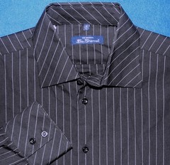 BEN SHERMAN MENS SHIRT L 3 BLACK WHITE PINSTRIPED STRIPE