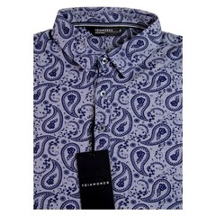7 Diamonds Polo Shirt Mens S Blue Paisley Print Short Sleeve Casual $89 NEW