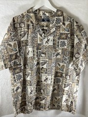 Vintage Kona Coast Hawaii Button Up Shirt Size XL Ocean Brown Cotton Free Ship