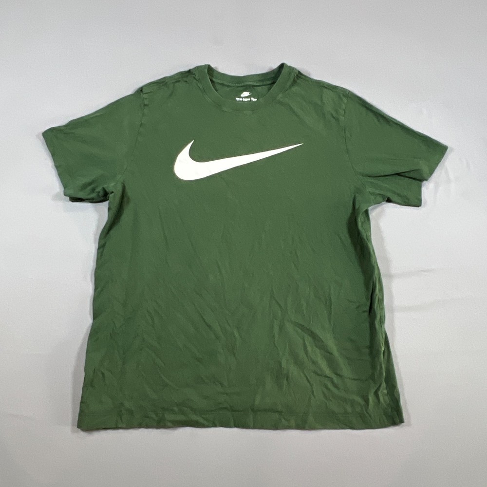 Nike T Shirt Mens Large Green Cotton Swoosh Logo Short Sleeve Crew Neck Pullover