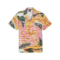 PUMA Scuderia Ferrari Race Short Sleeve Button Up Shirt Mens Pink, Yellow Casual