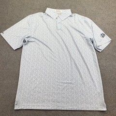 Straight Down Polo Shirt Mens Large White Dog Print Golf Performance Knit UPF 50