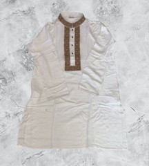 Traditional Men’s Stylish White Kurta – Embroidery & Buttons Sz 40 | Ships Free