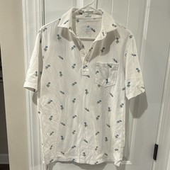 Johnnie-O Hangout Mens S White Cotton Hula Print Polo Shirt Pocket
