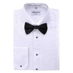 New Berlioni Italy Men’s Premium Tuxedo Dress Shirt Laydown Collar Bow-Tie White