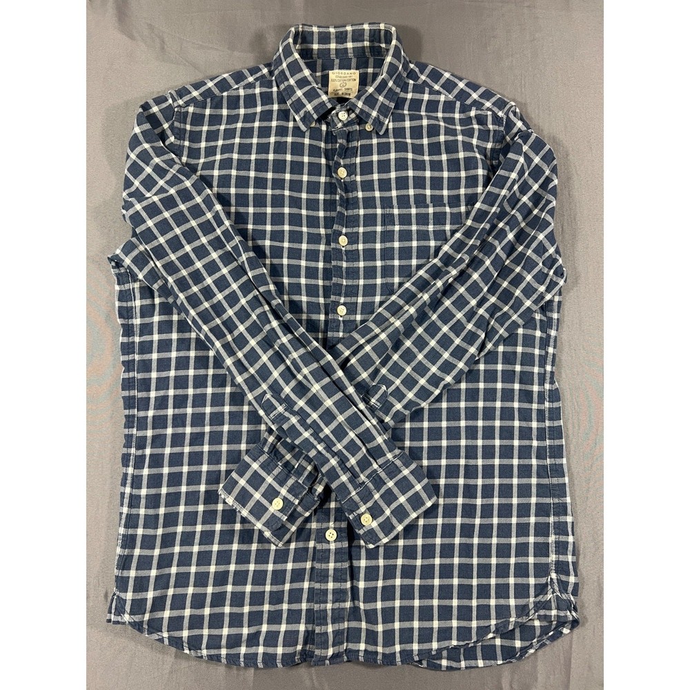 Giordano Flannel Shirt Mens Medium Blue White Plaid Button Down Cotton