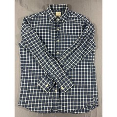 Giordano Flannel Shirt Mens Medium Blue White Plaid Button Down Cotton