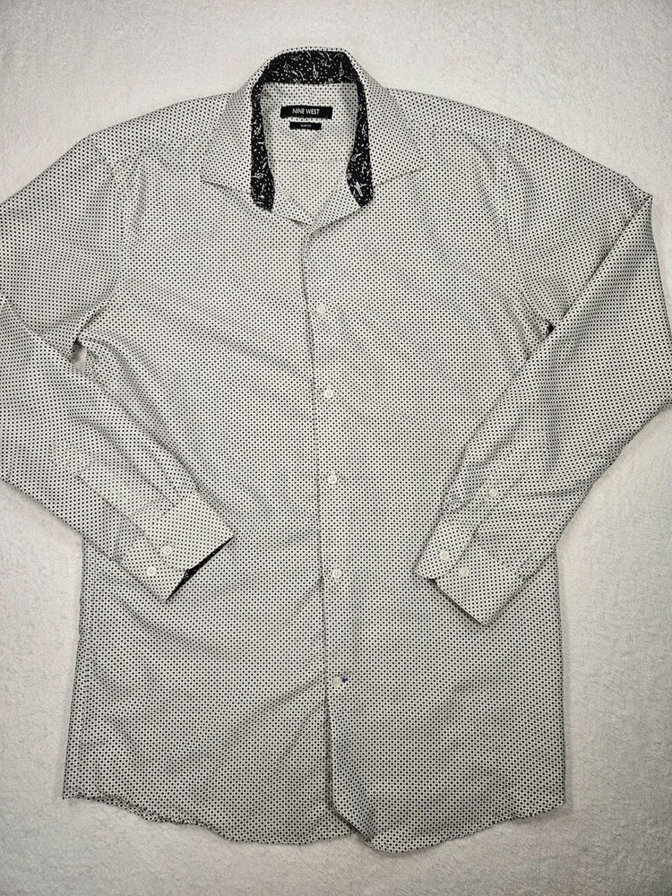 NINE WEST Mens M 15-15.5 Long Sleeve ButtonUp SlimFit Speckled Dress Shirt 0373