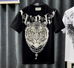 Fashion Men Trend Tiger Wings Drills Rhinestone Diamond Summer Luxury T-Shirt