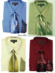 Men’s Fortino Landi Dress Shirt w/ Matching Tie and Handkerchief Set Style SG21