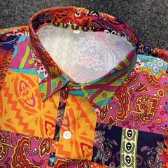 Men’s XL Colorful Paisley Print Pink Bold Button Up Shirt Party Travel Summer