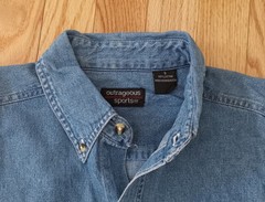 NWOT Men Outrageous Sports Classic Denim Jean 100% Cotton Button Down Shirt VTG