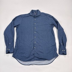 Stenstroms Shirt Mens Large Blue Cotton Fitted Long Sleeve Cutaway Button Up