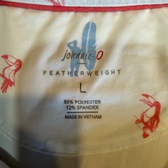 Johnnie-O Polo Shirt Mens Large White Pink Toucan Featherweight Preppy Golf
