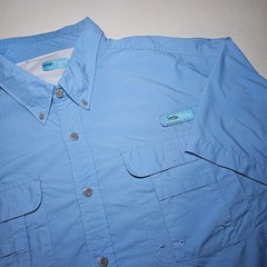 Tuna Mens 2XL Fishing Shirt Short Sleeve Vented Button Up Blue Nylon Pockets