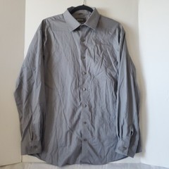 Kenneth Cole Reaction Gray Pinstriped Button Down Dress Shirt Mens XL 17 (34-35)