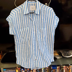 Rails Womens Blue White Striped Linen & Ecovero Short Sleeve Button-Up S