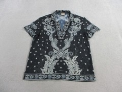 Orttu Shirt Mens Medium Black Signature Star Neck Elegant Floral Paisley Pattern