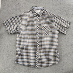 Casual Male Mens 4XT Brown Blue Plaid Button Front Shirt Short Sleeve Cotton