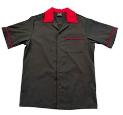 Men’s Retro Style Bowling Shirt Black with Red Trim , Gussets 3X, S Sivle