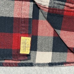 Jachs NY Mens Flannel Shirt Large Red Navy Blue Plaid Herringbone Button Down