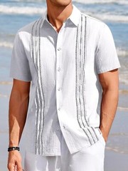 Men’s Casual Short Sleeve Guayabera Cuban Beach Wedding Button-Up Dress Shirt