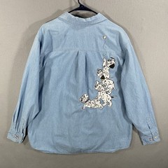 Vintage Disney 101 Dalmatians Dog Embroidered Button Up Blue Denim Shirt XL 1X