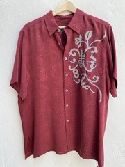 NWOT Citron Santa Monica S 100% silk short sleeve men shirt Asian Red
