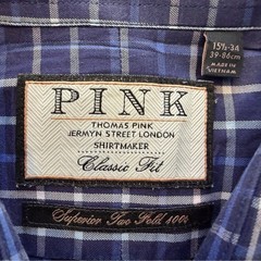 Thomas Pink Men’s Blue & White Plaid Cotton Dress Shirt, 15.5 neck 34 sleeve, EU