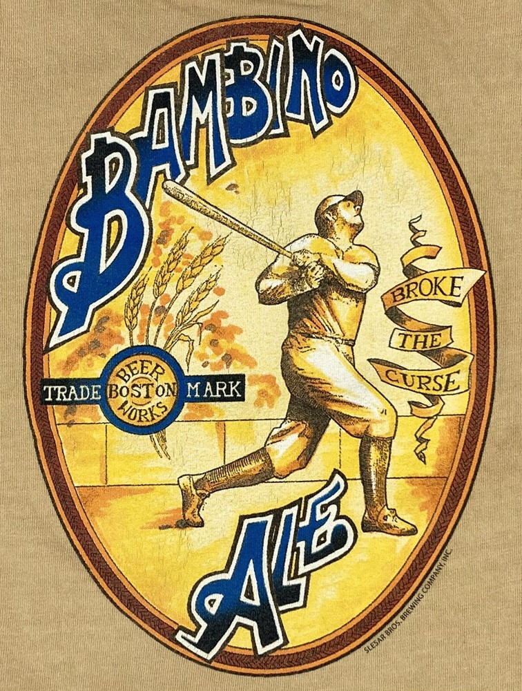 Vtg 2004 (Babe Ruth) BAMBINO Ale Broke The CURSE Boston Beer Works T-Shirt Men M