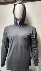 Gray Long Sleeve Shirt With Hoodie, Polyester birdeye mesh fabric