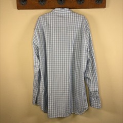 David Donahue Dress Shirt Mens 17.5 36/37 Blue Check Long Sleeve Cotton