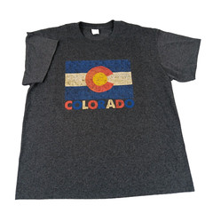 Colorado Logo Flag T Shirt Grey Short Sleeve Size XL Cotton Poly Blend Essential