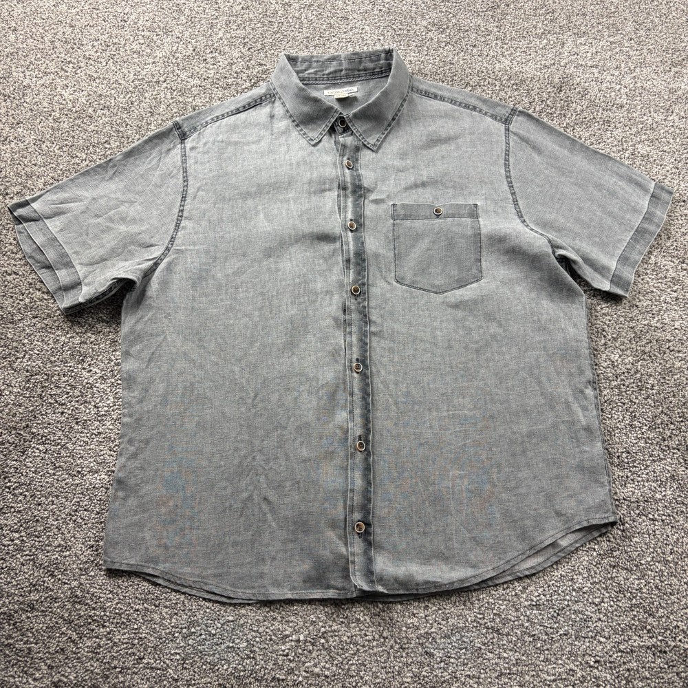 Carbon 2 Cobalt Shirt Men Large Gray Button Up 100% Linen Resort Travel Beach