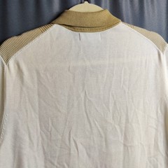 Nautica Sweater Shirt Mens Medium Tan Stripe Jacquard Button Preppy Golf Retro