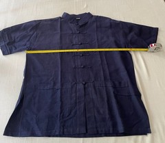 Hand Made Silk Mandarin Collar Pankou Buttons Men’s XL Shirt Short Sleeves