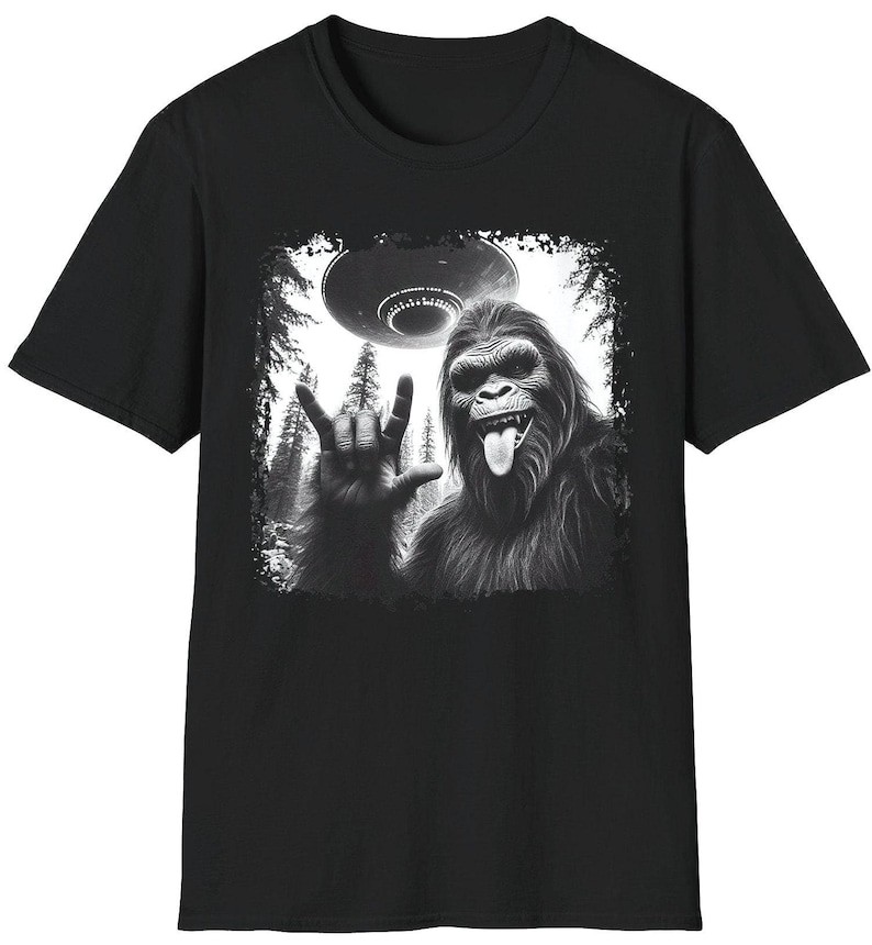 Funny Bigfoot Alien Abduction T-Shirt: Cryptid UFO Tee