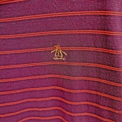 Original Penguin Small Polo Shirt Short Sleeve Classic Fit Stripes Striped Brown