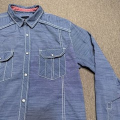 Various Artists Pearl Snap Shirt Mens M Western Blue Contrast Stitch Roll Sleeve