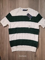 Polo Ralph Lauren Shirt Mens Medium Textured Cable Knit Resort Stripe NWT