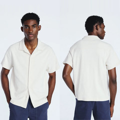 NWT Free Assembly Men’s Almond Textured Cotton Camp Shirt W/Short Sleeves Med