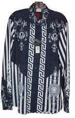 Men’s Vassari Los Angeles Long Sleeve Button Up Blue Striped Floral SZ L Shirt