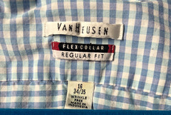 Van Heusen Flex Collar Blue Green White Gingham Dress Shirt 16 34/35 Regular Fit