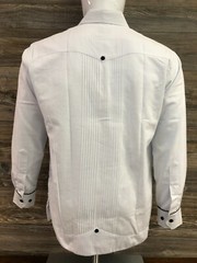 Men’s Guayabera White Wedding Dress Shirt With Black Flower Double Embroidery
