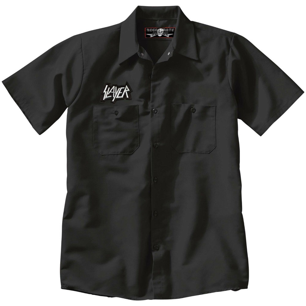 SLAYER Embroidered PATCH + Black Button Up Work SHIRT Metal punk rock tattoo