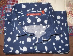 Tori Richard Cotton Spandex Men’s Shell Allover Print Camp Shirt Navy Blue XL