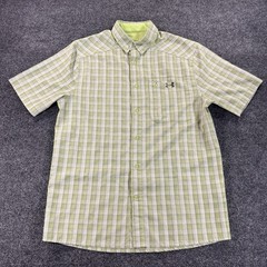 Under Armour Shirt Mens Medium Green Plaid Fitted Short Sleeve Button Front