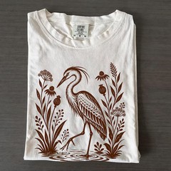 Heron Wildflower Botanical Comfort Tee Nature Bird Lover Gift