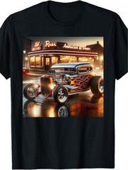 Men’s Vintage Hot Rod Graphic T-Shirt – 100% Cotton Crew Neck Retro Muscle Car &